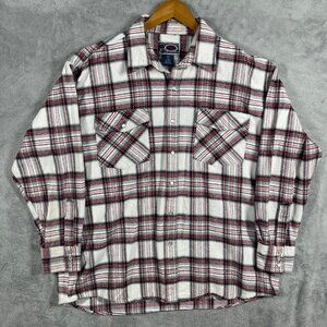Vintage Williams Bay Flannel‎ Shirt Mens XL White/Pink Plaid Heavyweight Cotton